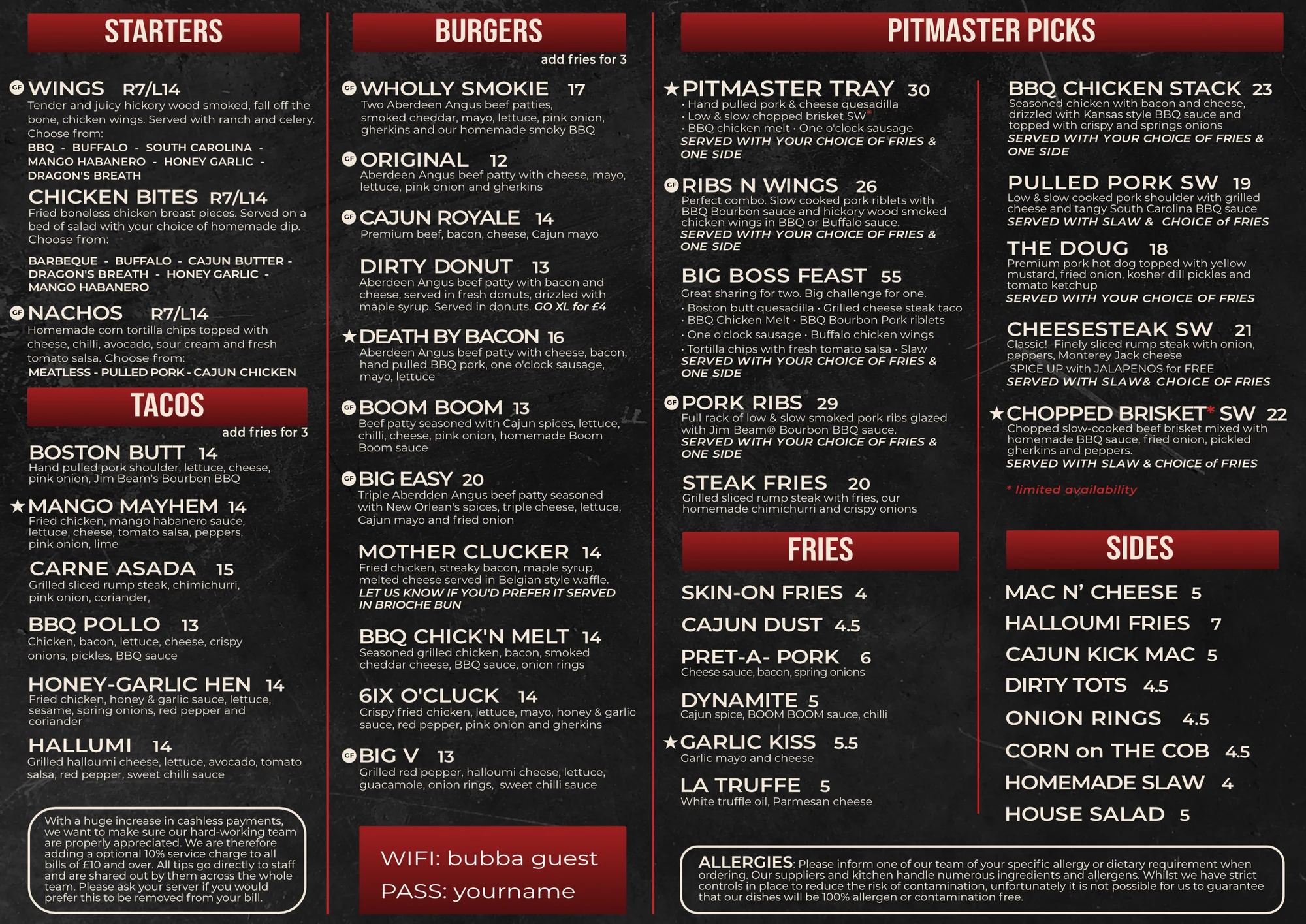 Bubba Q food menu